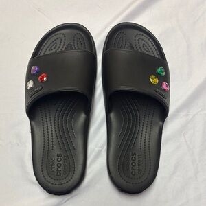 CROCS Women's Black Mules with Colorful Gem Accents